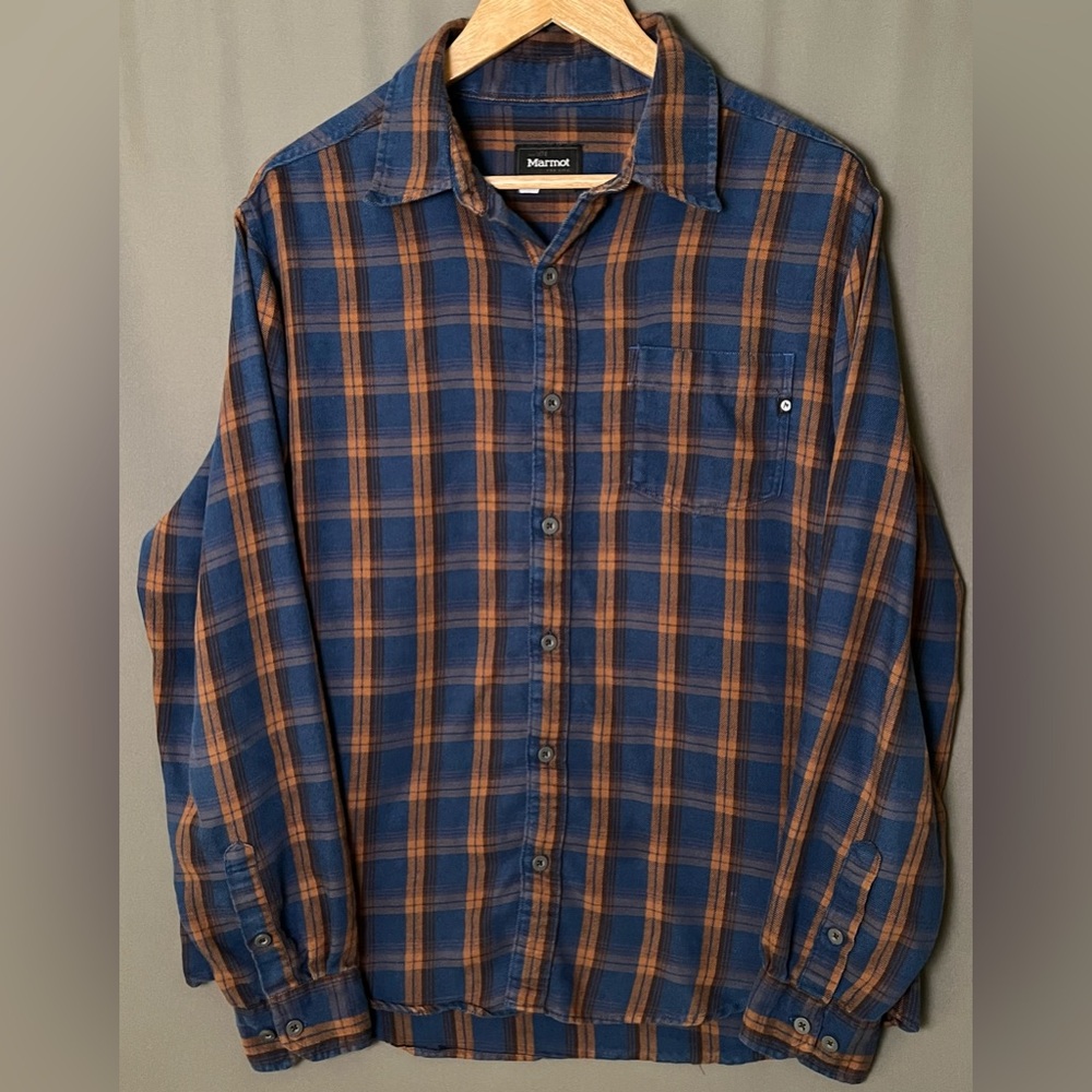 Marmot Men's M Blue Orange Plaid Casual Long Sleeve Button Down